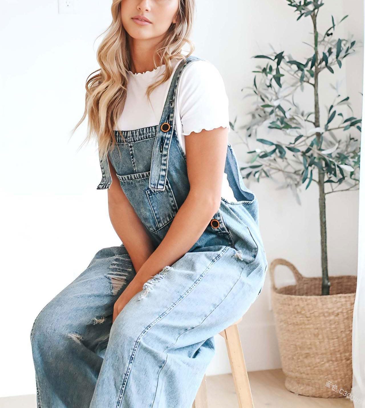 Cute Casual Button Jumpsuit Ripped Denim Overalls