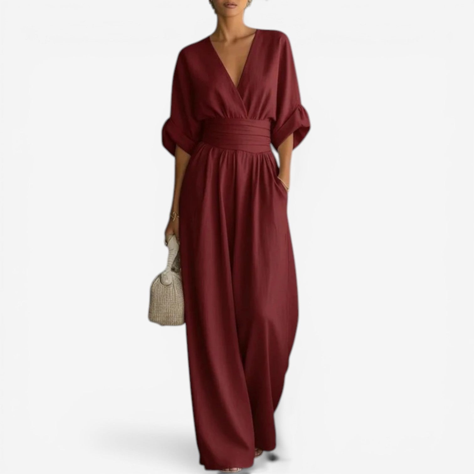 Yvette | Elegant Wide Sleeve V-Neck Jumpsuit