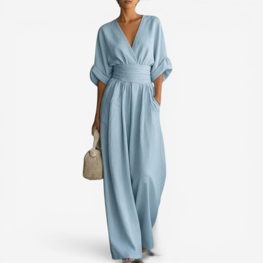 Yvette | Elegant Wide Sleeve V-Neck Jumpsuit