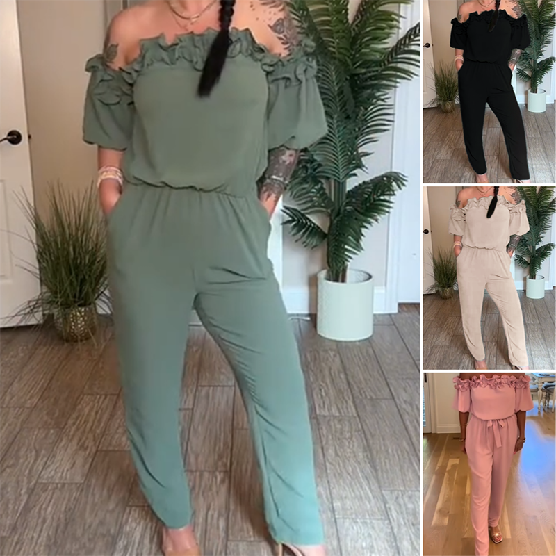 Off-Shoulder Frill Design Jumpsuit 