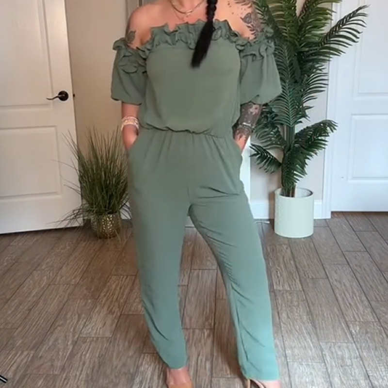 Off-Shoulder Frill Design Jumpsuit 