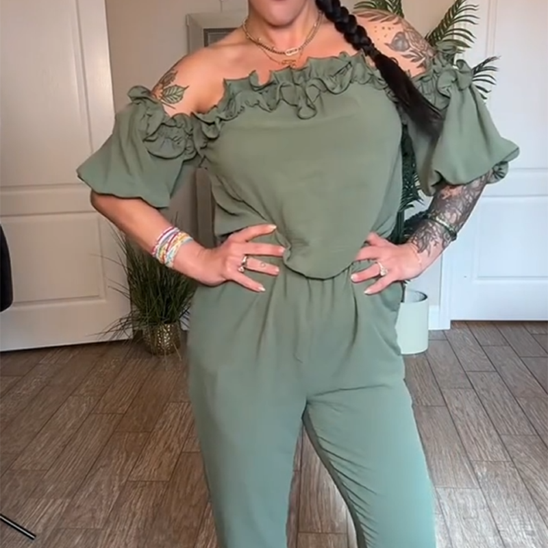 Off-Shoulder Frill Design Jumpsuit 