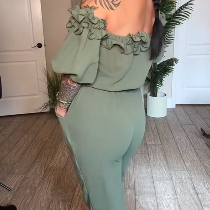 Off-Shoulder Frill Design Jumpsuit 