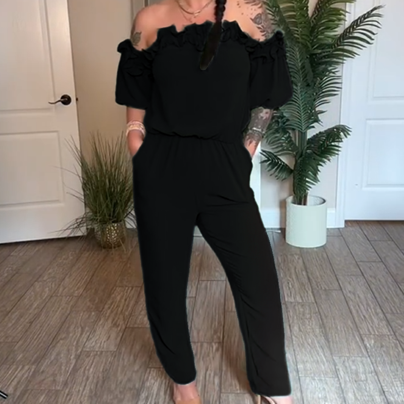 Off-Shoulder Frill Design Jumpsuit 