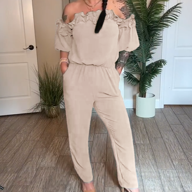 Off-Shoulder Frill Design Jumpsuit 