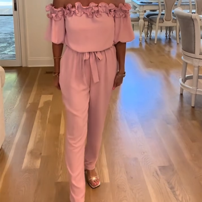 Off-Shoulder Frill Design Jumpsuit 