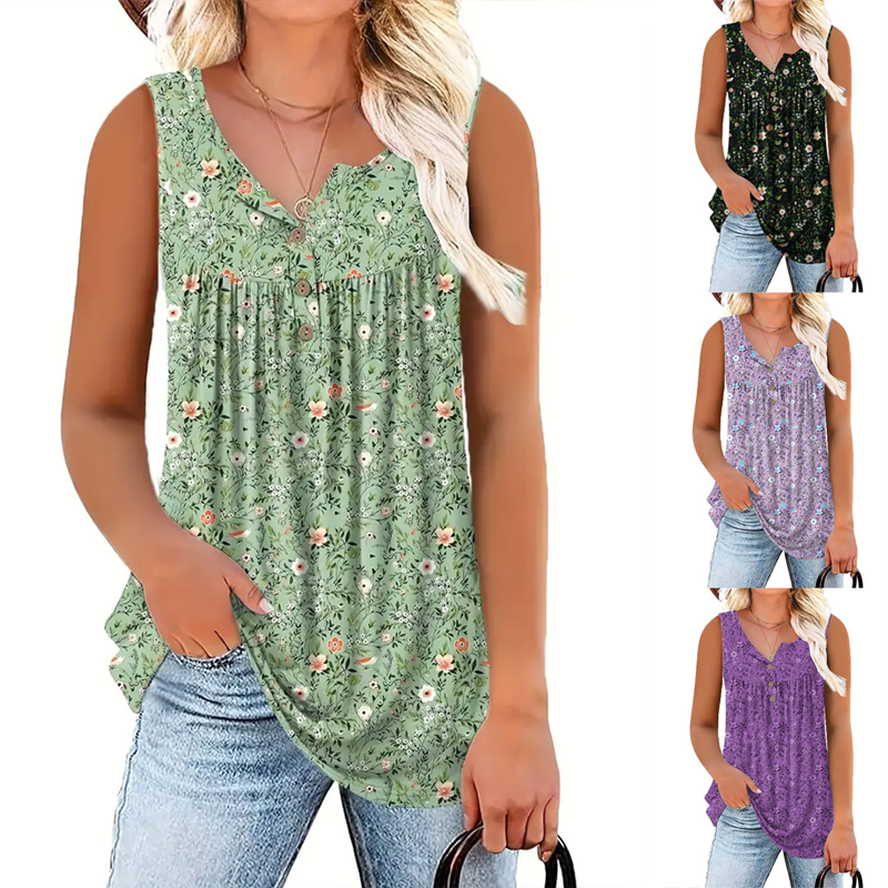 👚💗2026 New Style⚡Women's Printed Button Sleeveless Top