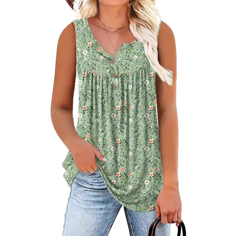 👚💗2026 New Style⚡Women's Printed Button Sleeveless Top
