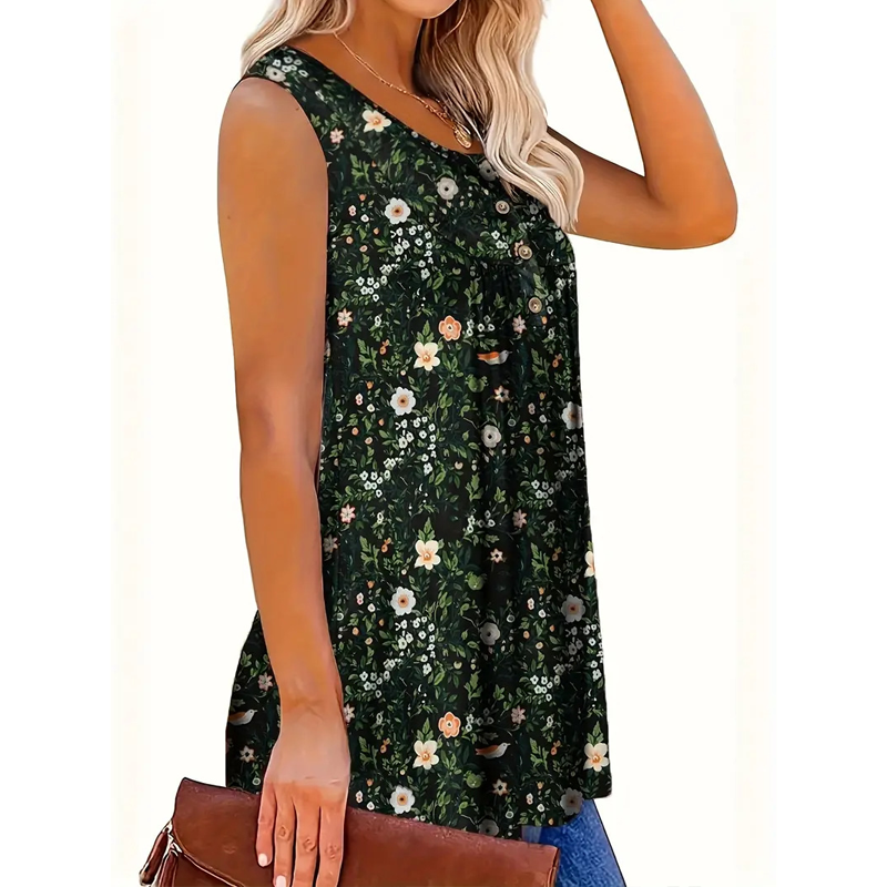 👚💗2026 New Style⚡Women's Printed Button Sleeveless Top