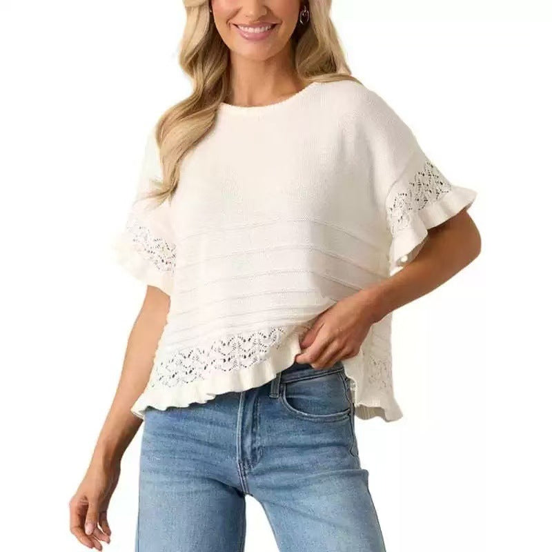 🧶40% OFF !! 🌸☀️Women's Short Sleeve Ruffle Knit Top