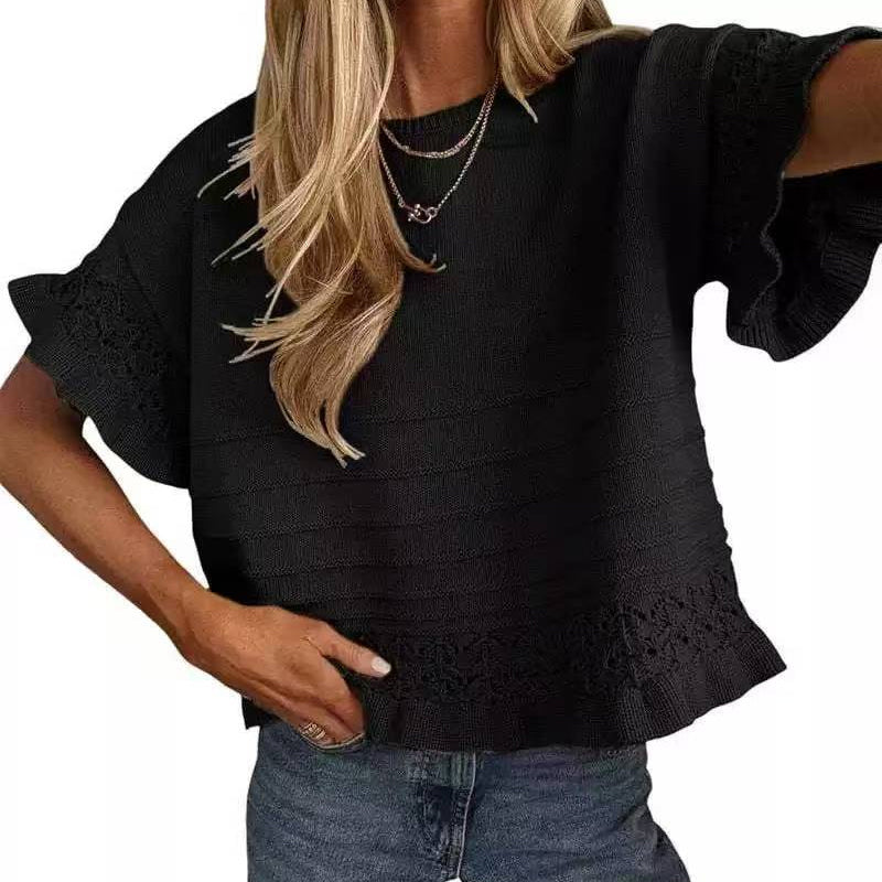 🧶40% OFF !! 🌸☀️Women's Short Sleeve Ruffle Knit Top