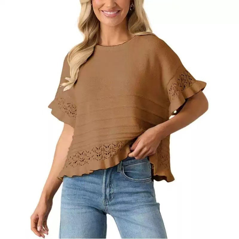 🧶40% OFF !! 🌸☀️Women's Short Sleeve Ruffle Knit Top
