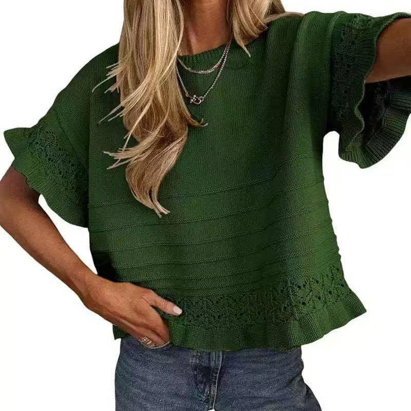 🧶40% OFF !! 🌸☀️Women's Short Sleeve Ruffle Knit Top