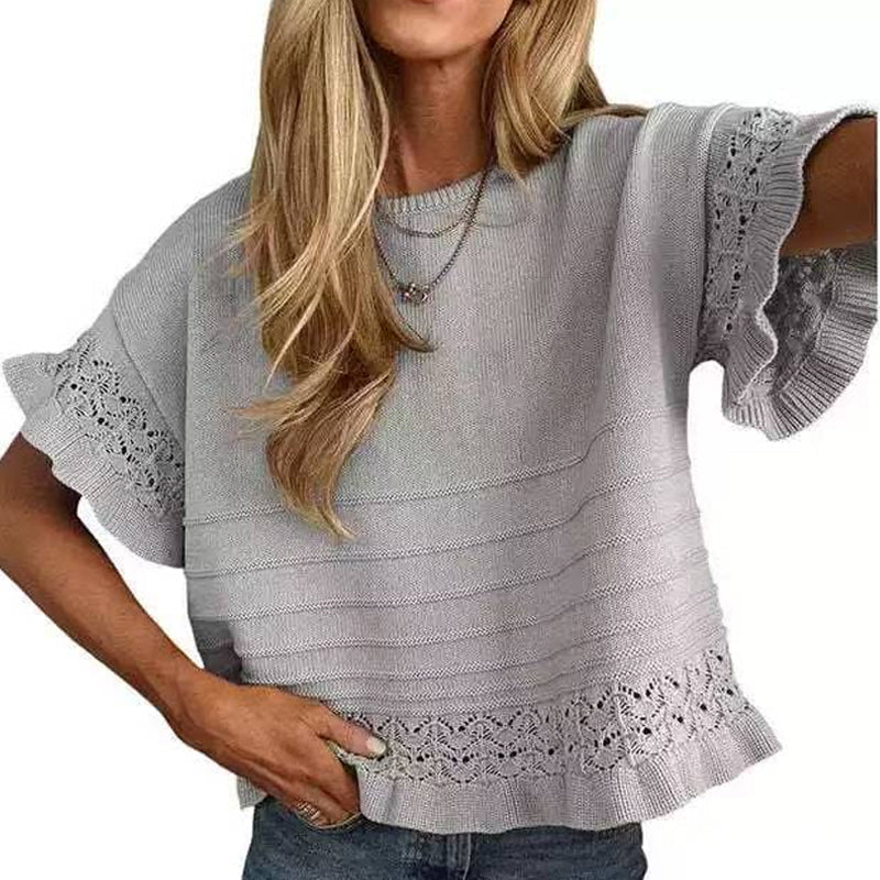 🧶40% OFF !! 🌸☀️Women's Short Sleeve Ruffle Knit Top