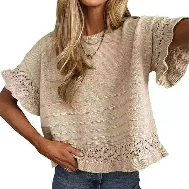 🧶40% OFF !! 🌸☀️Women's Short Sleeve Ruffle Knit Top