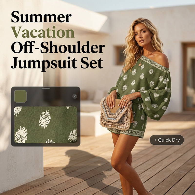 Off-Shoulder Printed Jumpsuit Set