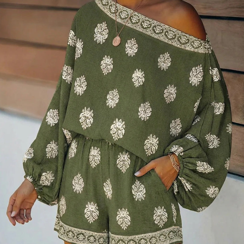 Off-Shoulder Printed Jumpsuit Set