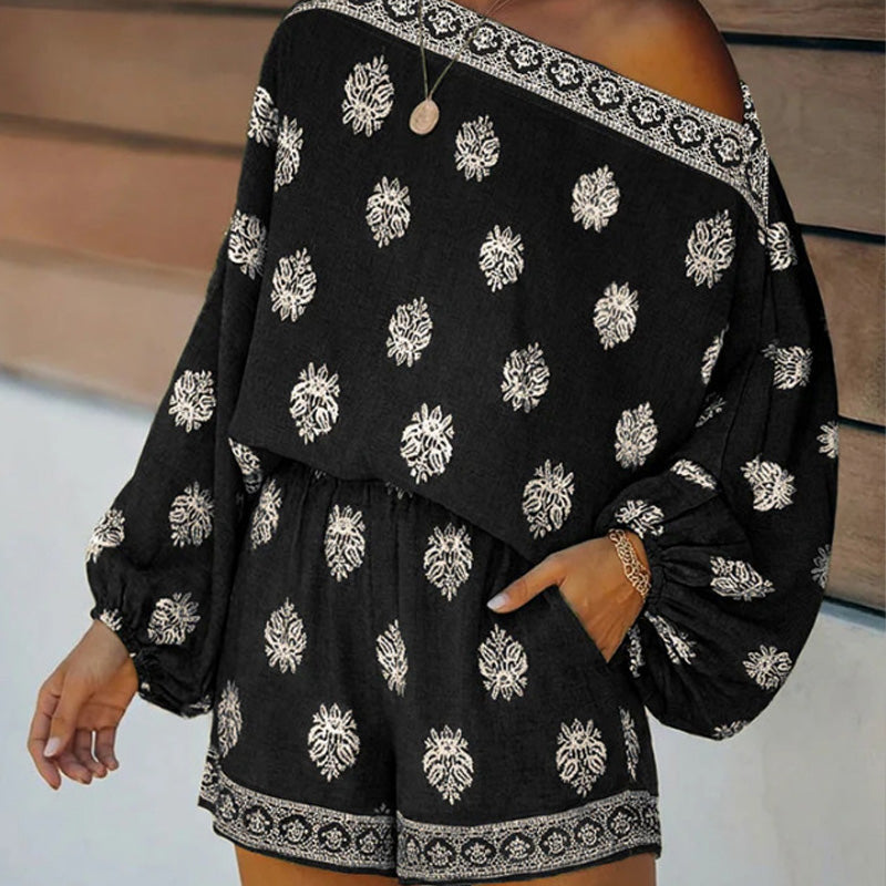 Off-Shoulder Printed Jumpsuit Set