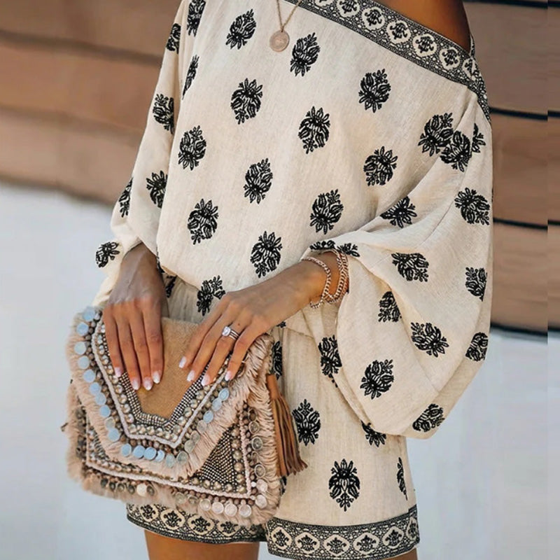 Off-Shoulder Printed Jumpsuit Set