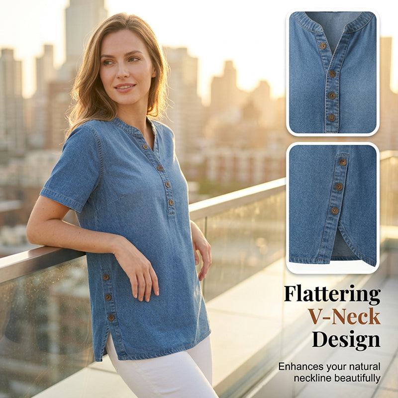 😍New arrival 40% OFF💙Women's Breathable Casual Denim Look Top