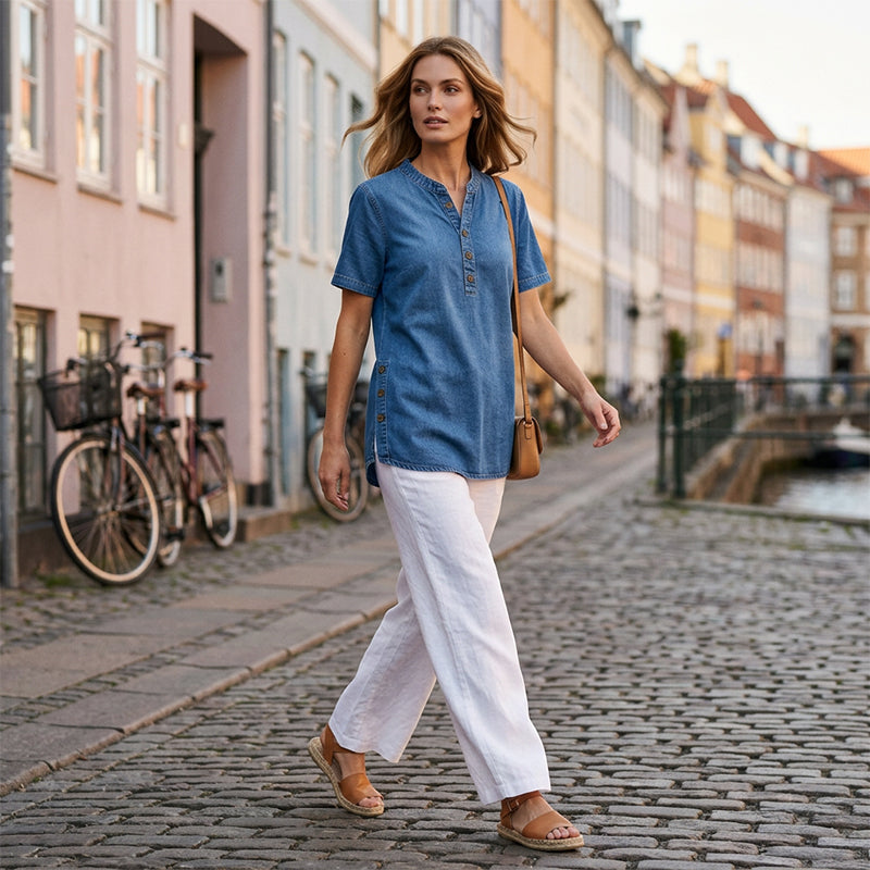 😍New arrival 40% OFF💙Women's Breathable Casual Denim Look Top