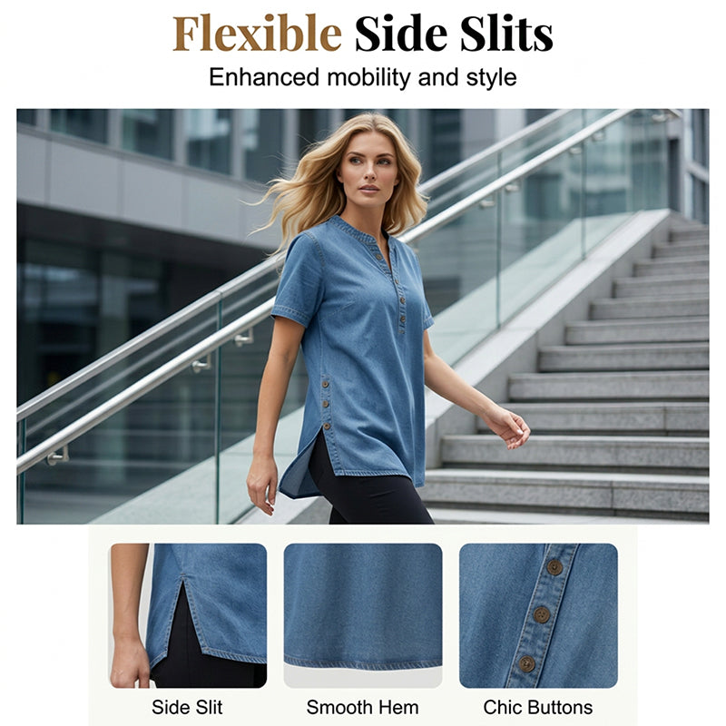 😍New arrival 40% OFF💙Women's Breathable Casual Denim Look Top
