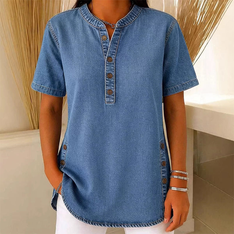 😍New arrival 40% OFF💙Women's Breathable Casual Denim Look Top