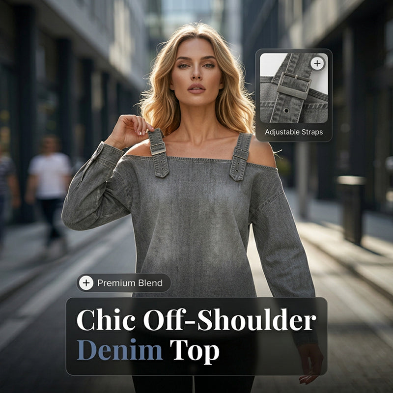 💙Denim Days, Effortless Style✨Women's Fashion Wide Strap Denim Top
