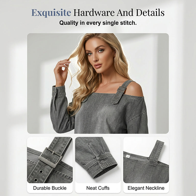 💙Denim Days, Effortless Style✨Women's Fashion Wide Strap Denim Top