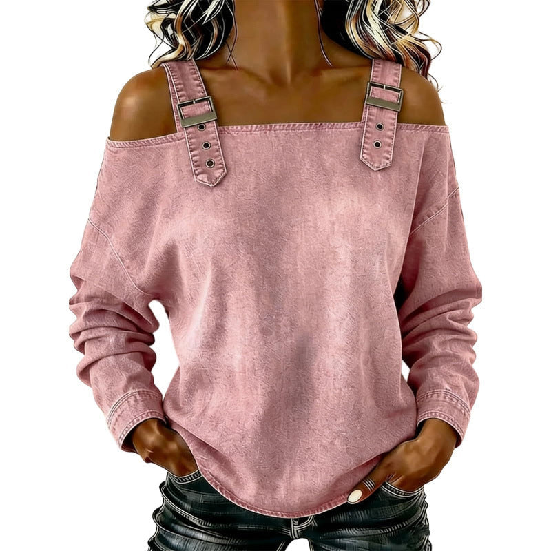 💙Denim Days, Effortless Style✨Women's Fashion Wide Strap Denim Top