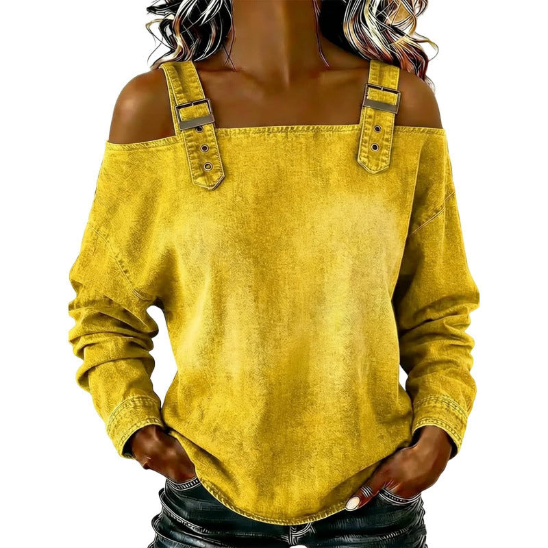 💙Denim Days, Effortless Style✨Women's Fashion Wide Strap Denim Top