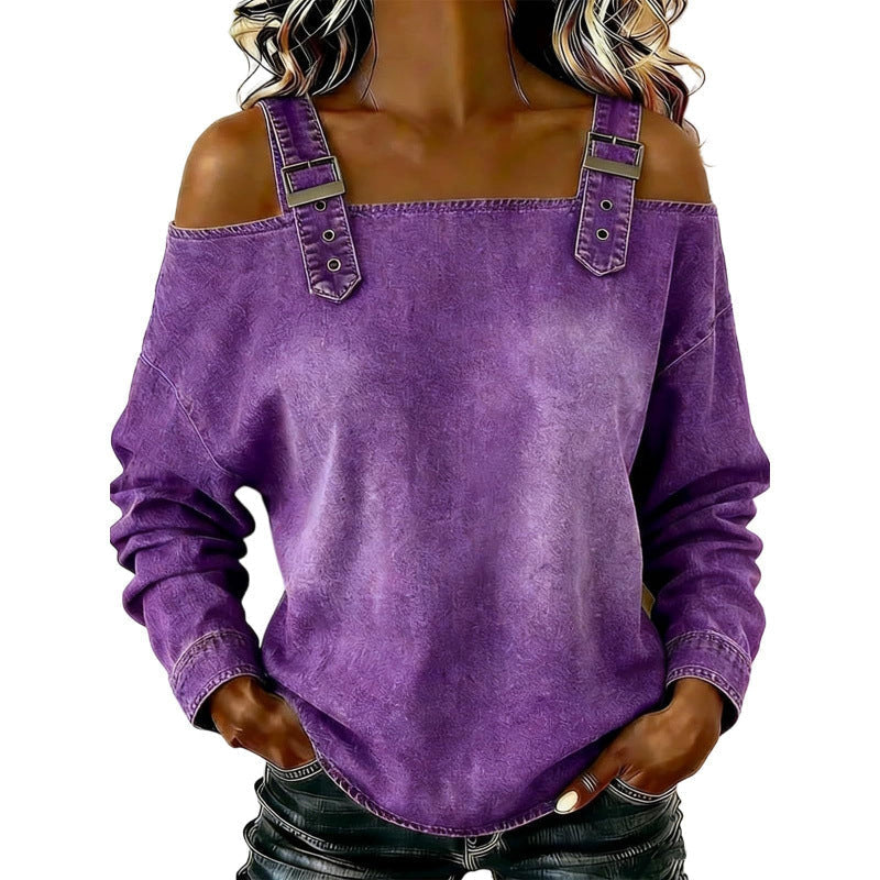 💙Denim Days, Effortless Style✨Women's Fashion Wide Strap Denim Top