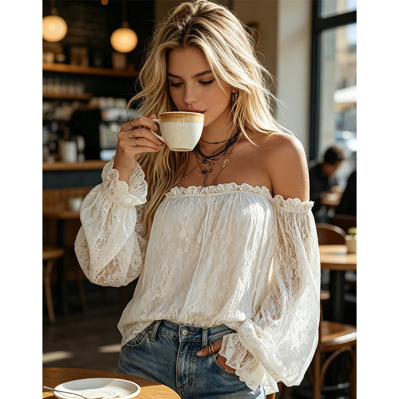 🌸40% OFF！✨Women's Bohemian Off-Shoulder Lace Top