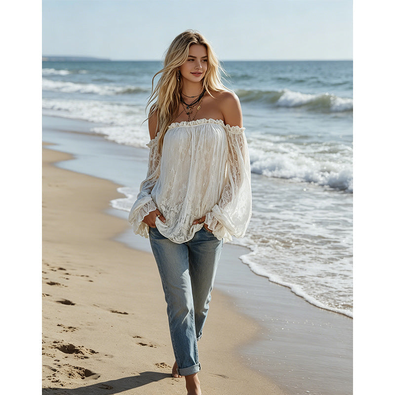 🌸40% OFF！✨Women's Bohemian Off-Shoulder Lace Top