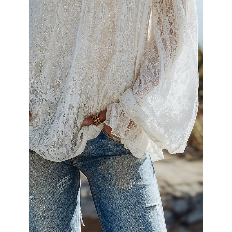 🌸40% OFF！✨Women's Bohemian Off-Shoulder Lace Top