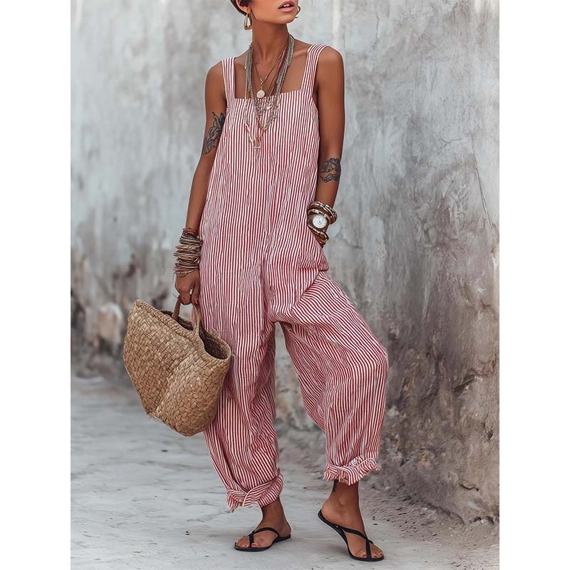 Striped Spaghetti Strap Jumpsuit – Relaxed, Breezy, Cotton 🌤️