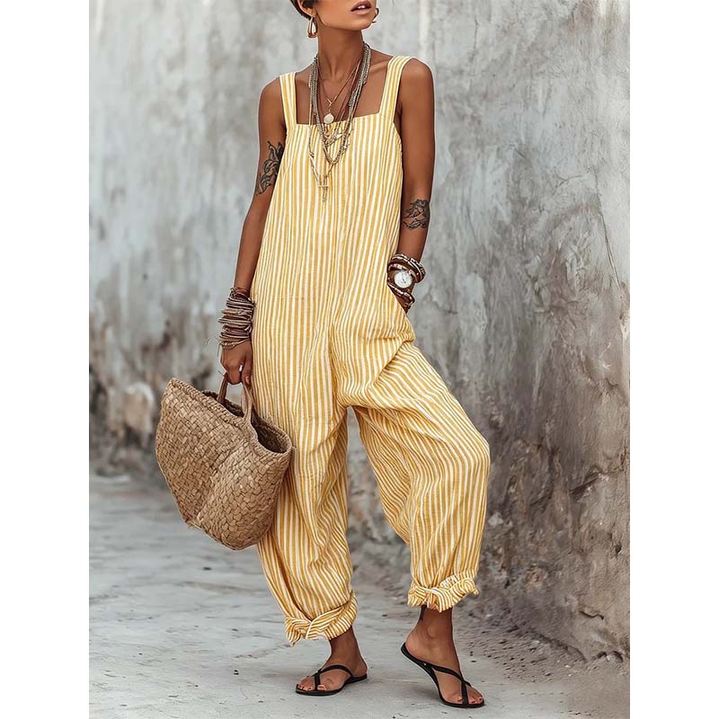 Striped Spaghetti Strap Jumpsuit – Relaxed, Breezy, Cotton 🌤️