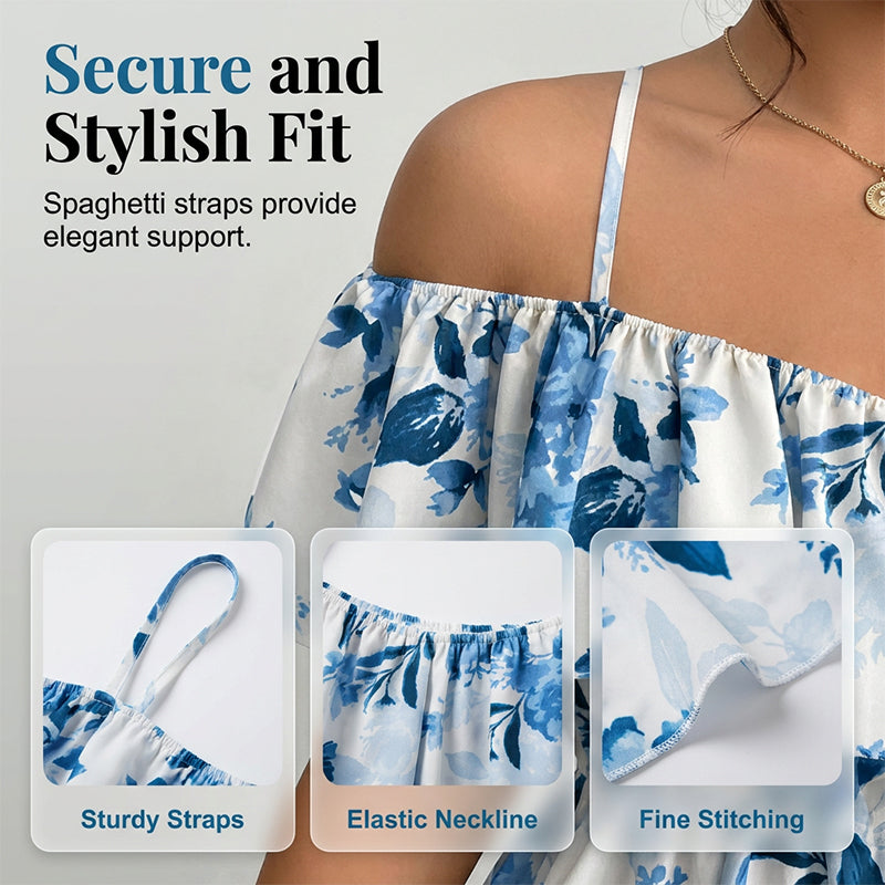 🌸Women's Plus Size Printed Off-Shoulder Ruffle Cami Top✨