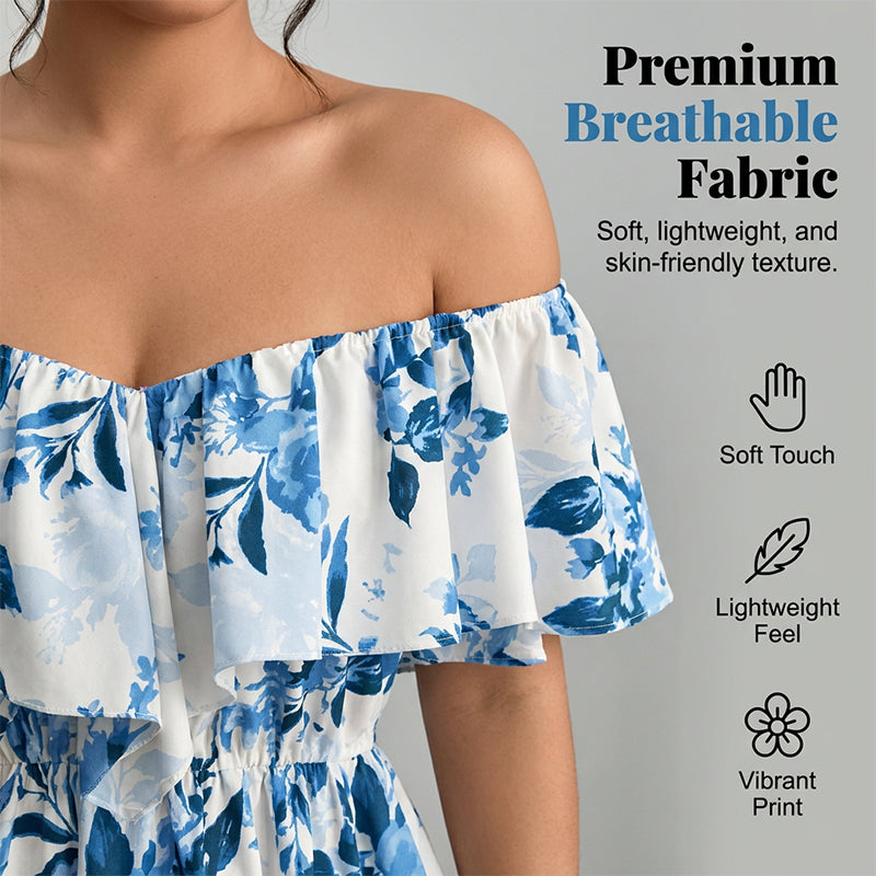 🌸Women's Plus Size Printed Off-Shoulder Ruffle Cami Top✨