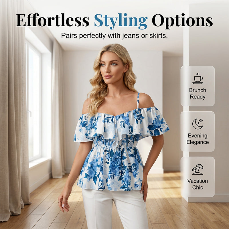 🌸Women's Plus Size Printed Off-Shoulder Ruffle Cami Top✨