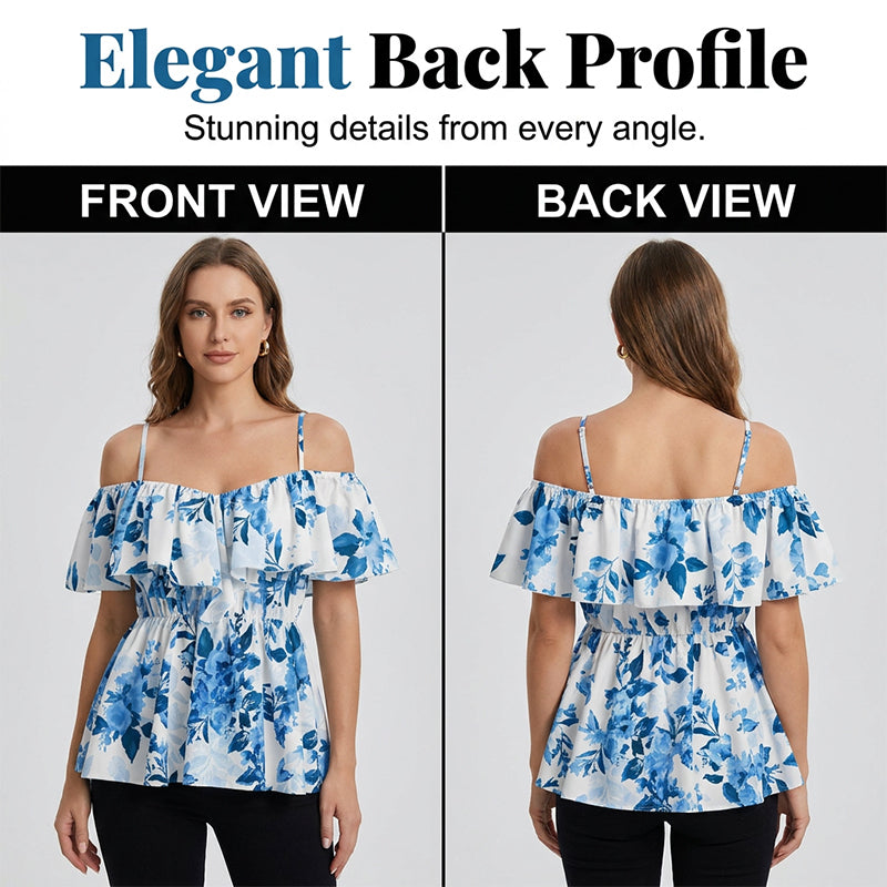 🌸Women's Plus Size Printed Off-Shoulder Ruffle Cami Top✨