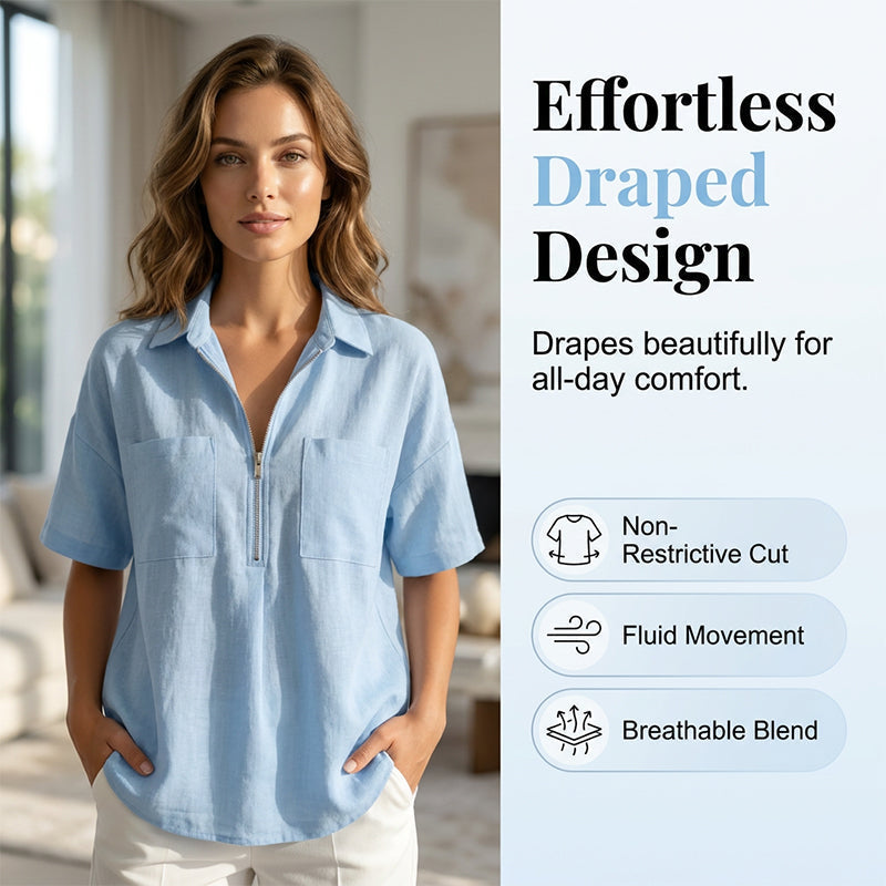 👚Women's Casual V-neck Zipper Short-Sleeved Top – Soft & breathable – Modern fit, easy zipper accent – perfect for daily wear or summer layering 🌸