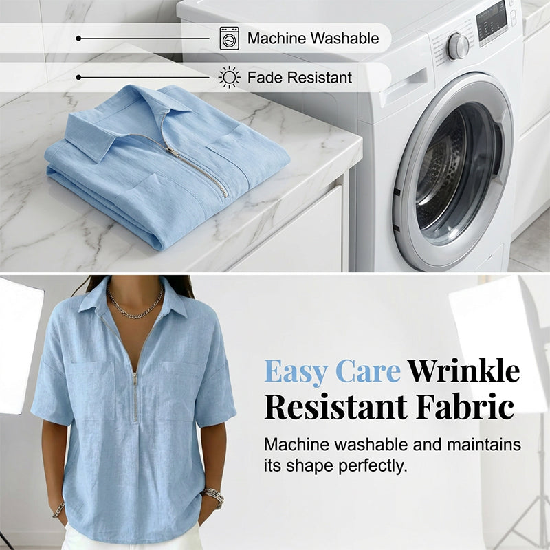 👚Women's Casual V-neck Zipper Short-Sleeved Top – Soft & breathable – Modern fit, easy zipper accent – perfect for daily wear or summer layering 🌸