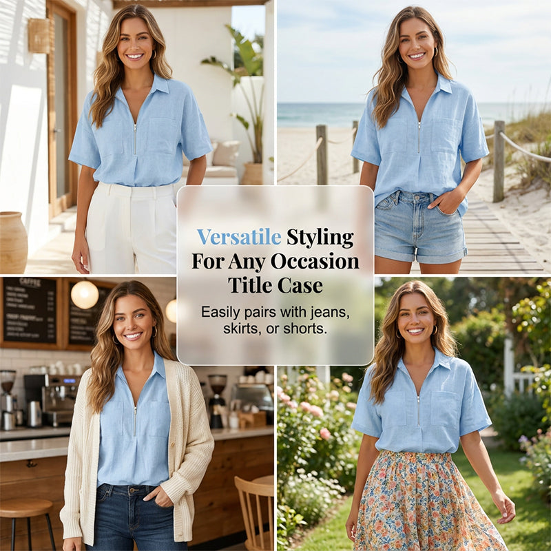 👚Women's Casual V-neck Zipper Short-Sleeved Top – Soft & breathable – Modern fit, easy zipper accent – perfect for daily wear or summer layering 🌸