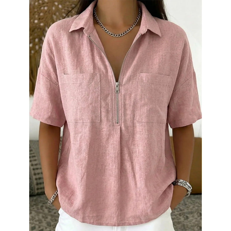 👚Women's Casual V-neck Zipper Short-Sleeved Top – Soft & breathable – Modern fit, easy zipper accent – perfect for daily wear or summer layering 🌸