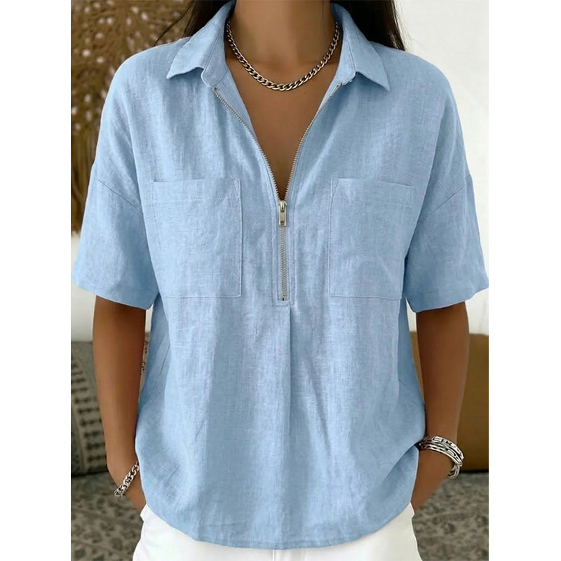 👚Women's Casual V-neck Zipper Short-Sleeved Top – Soft & breathable – Modern fit, easy zipper accent – perfect for daily wear or summer layering 🌸