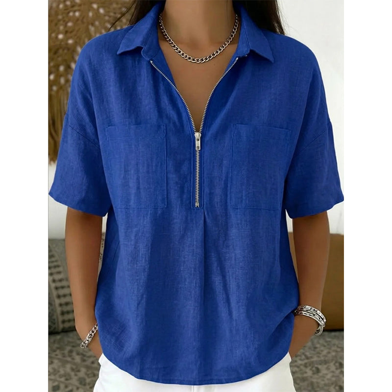 👚Women's Casual V-neck Zipper Short-Sleeved Top – Soft & breathable – Modern fit, easy zipper accent – perfect for daily wear or summer layering 🌸