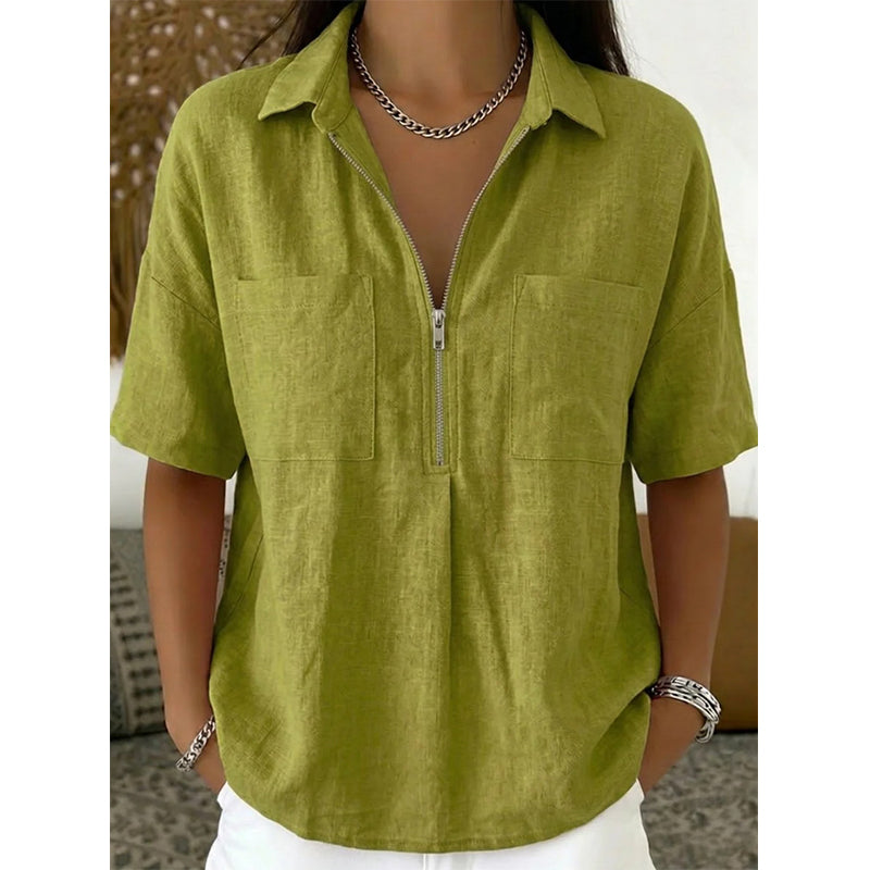 👚Women's Casual V-neck Zipper Short-Sleeved Top – Soft & breathable – Modern fit, easy zipper accent – perfect for daily wear or summer layering 🌸