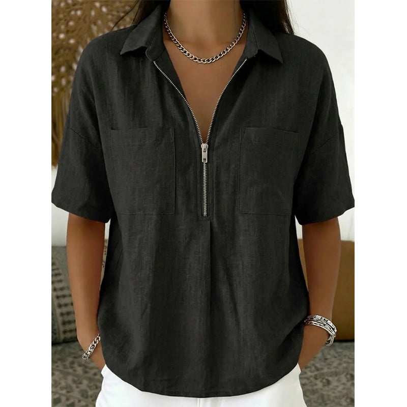 👚Women's Casual V-neck Zipper Short-Sleeved Top – Soft & breathable – Modern fit, easy zipper accent – perfect for daily wear or summer layering 🌸