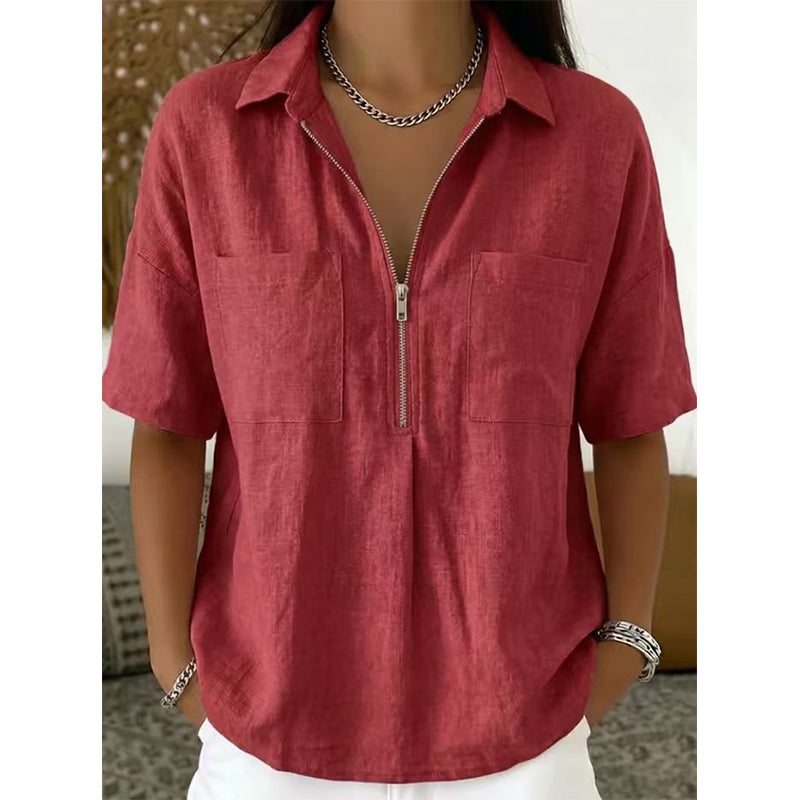 👚Women's Casual V-neck Zipper Short-Sleeved Top – Soft & breathable – Modern fit, easy zipper accent – perfect for daily wear or summer layering 🌸